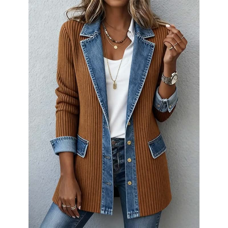 Patchwork Denim and Knit Jacket