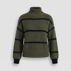 Women’s Striped Stand-Collar Sweater - Soft and Modern