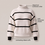 Women’s Striped Stand-Collar Sweater - Soft and Modern