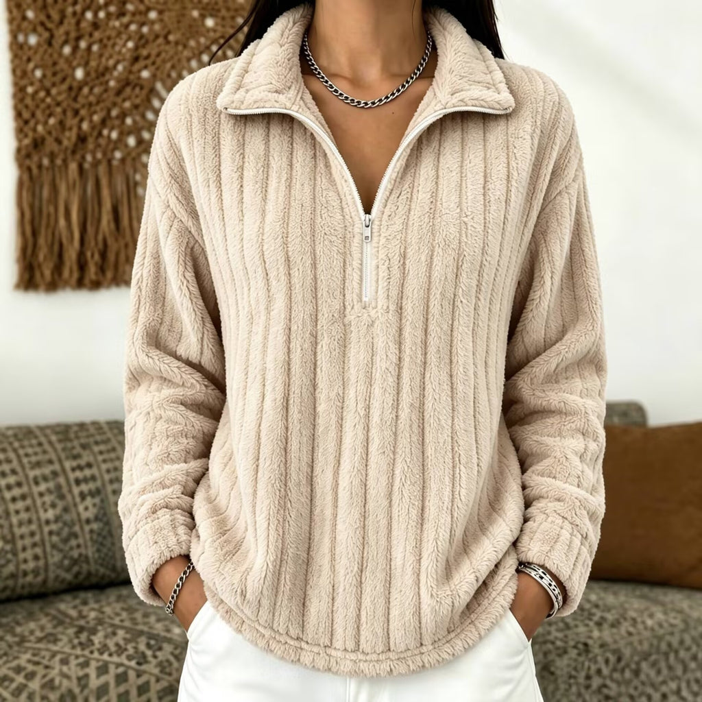 Women’s Ribbed Zip-Collar Sweater - Warm and Comfortable