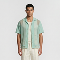 Mesh Panel Resort Camp Shirt with Semi-Sheer Side Panels