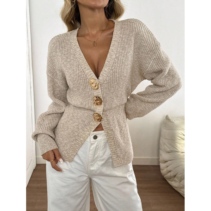 Minimalist V-Neck Button Cardigan Sweater - Simple and Chic