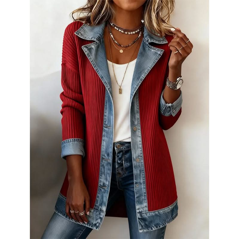 Patchwork Denim and Knit Jacket
