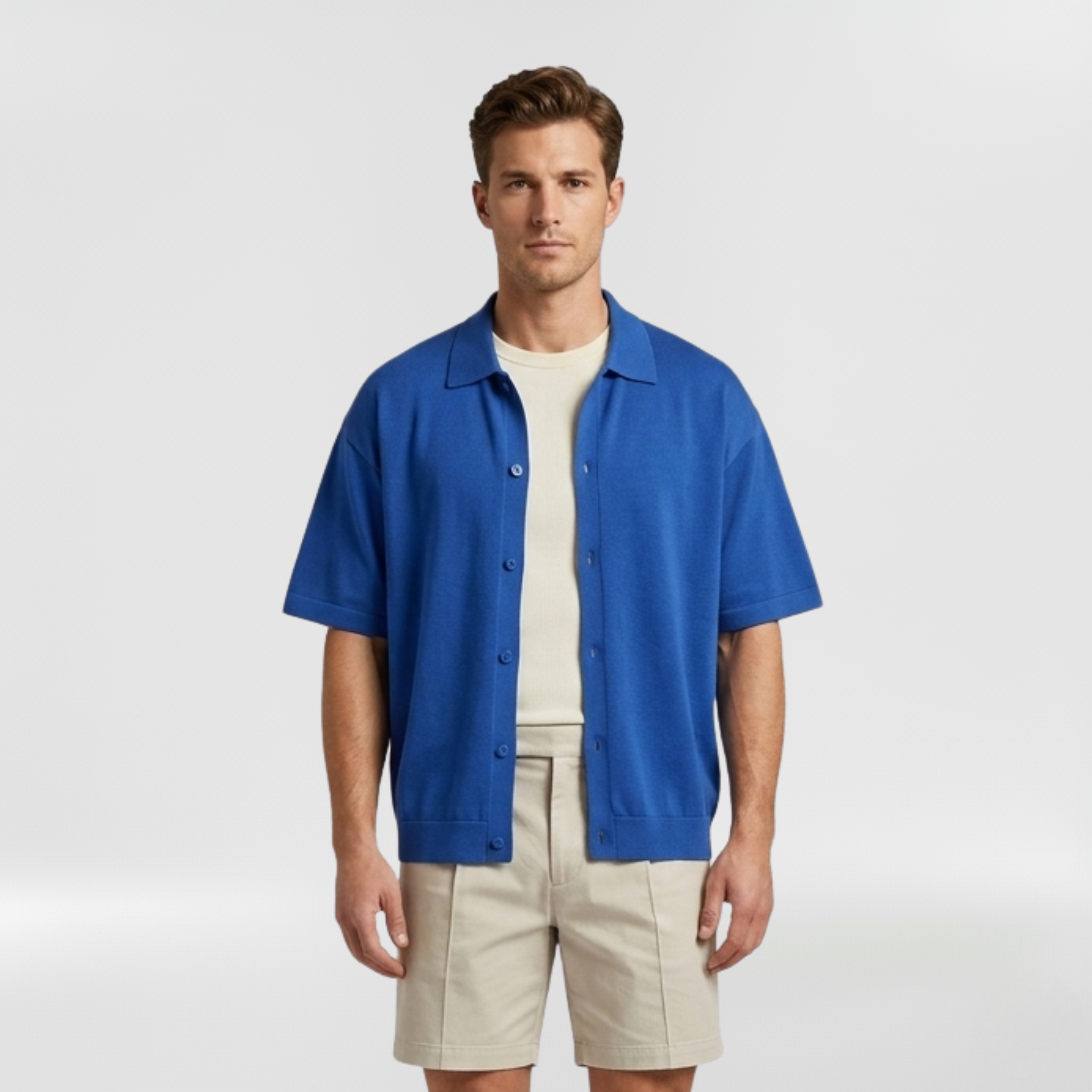 Relaxed Fine-Knit Resort Overshirt with Camp-Inspired Collar