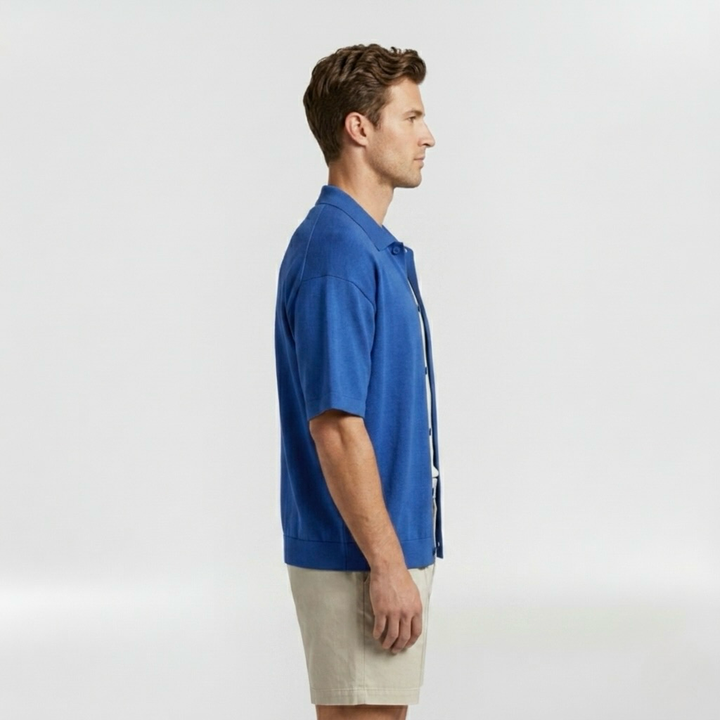 Relaxed Fine-Knit Resort Overshirt with Camp-Inspired Collar