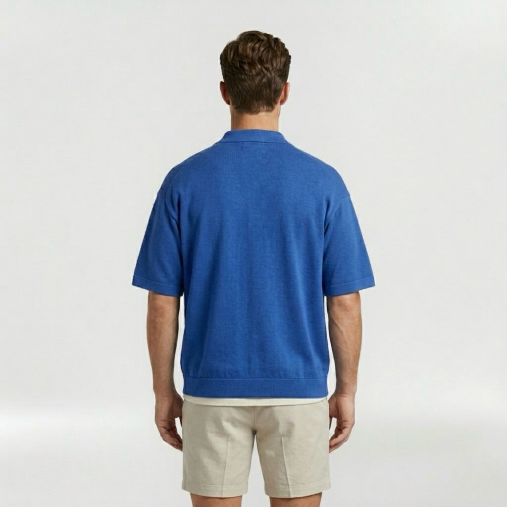 Relaxed Fine-Knit Resort Overshirt with Camp-Inspired Collar