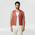 Perforated Side-Lace Statement Vest with Allover Cutwork