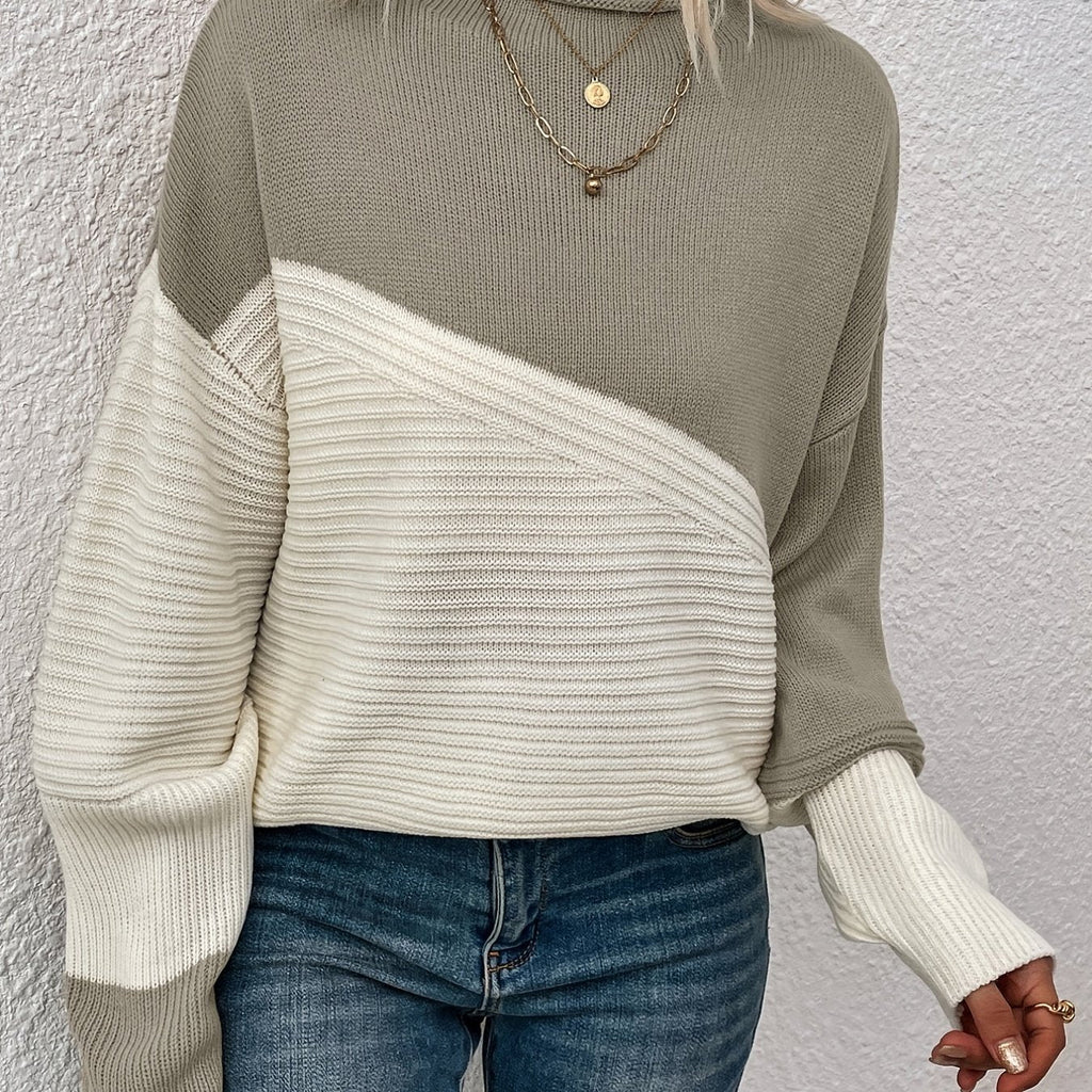 Women’s Color Block Relaxed Sweater – Modern Cozy Knit