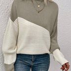 Women’s Color Block Relaxed Sweater – Modern Cozy Knit