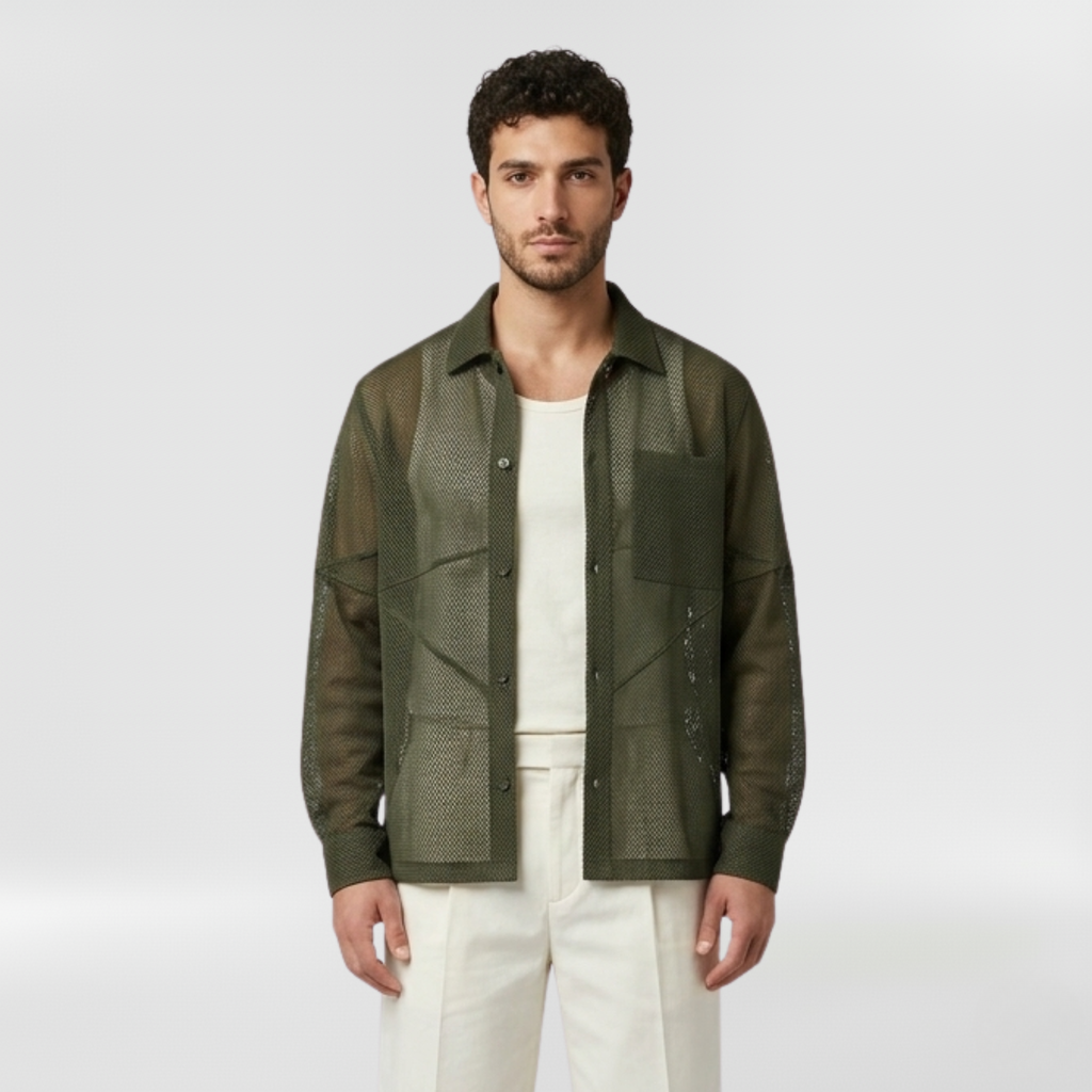 Sheer Technical Mesh Overshirt with Semi-Transparent Construction