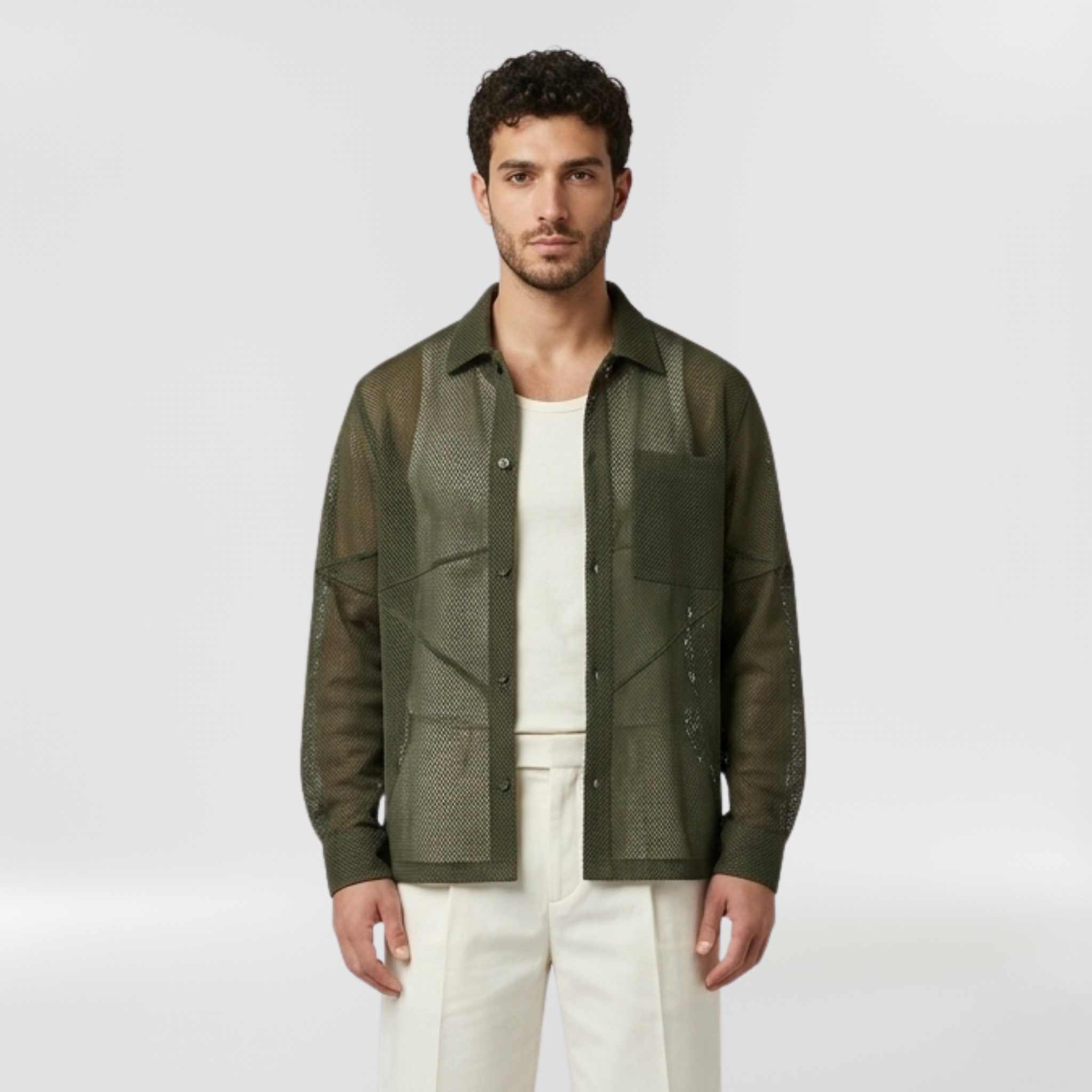 Sheer Technical Mesh Overshirt with Semi-Transparent Construction