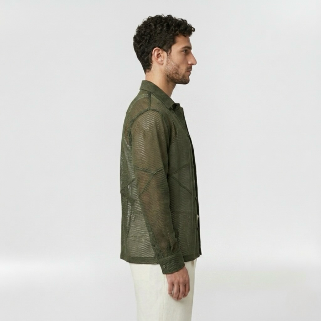Sheer Technical Mesh Overshirt with Semi-Transparent Construction