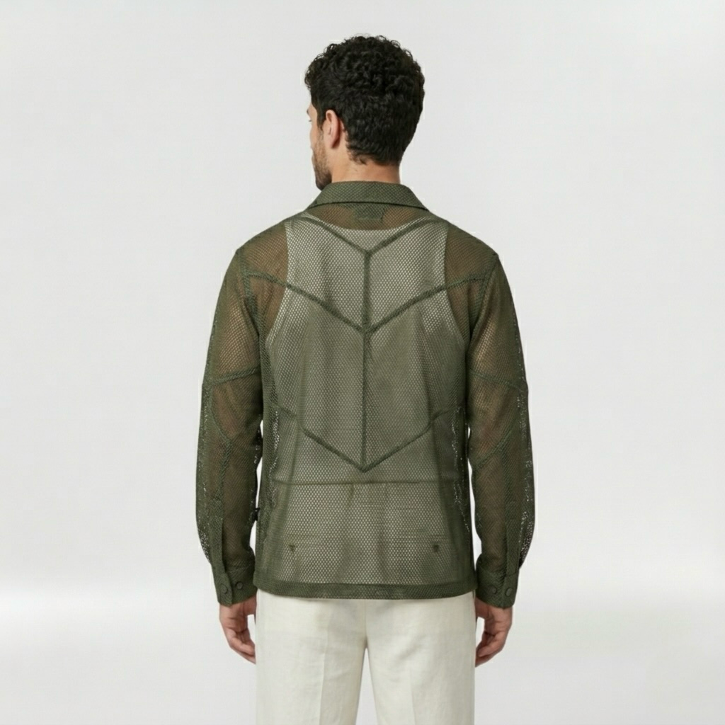 Sheer Technical Mesh Overshirt with Semi-Transparent Construction