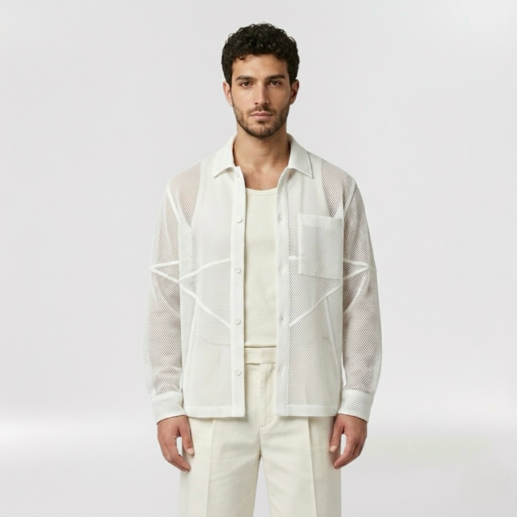 Sheer Technical Mesh Overshirt with Semi-Transparent Construction