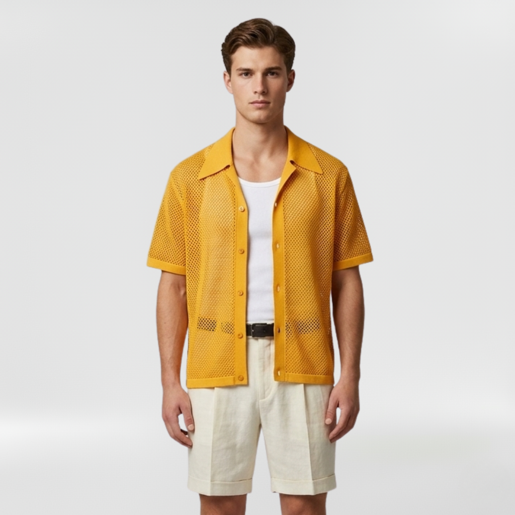 Open Mesh Resort Overshirt with Lightweight Button-Front Styling