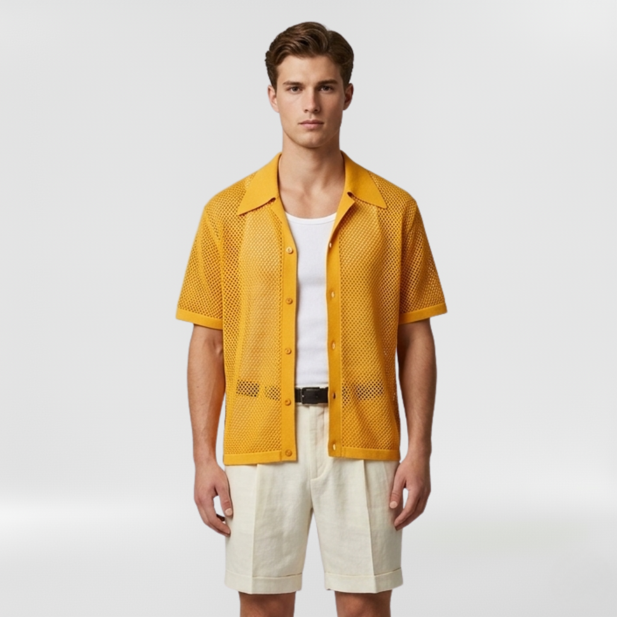 Open Mesh Resort Overshirt with Lightweight Button-Front Styling