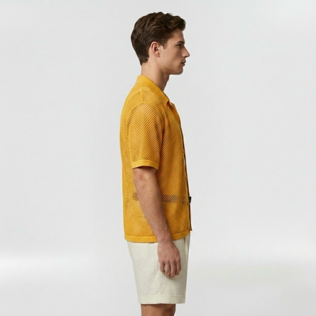 Open Mesh Resort Overshirt with Lightweight Button-Front Styling