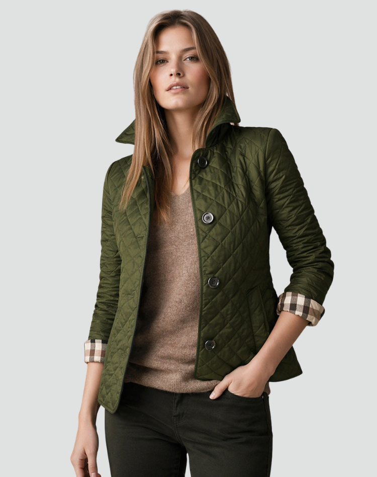 Women’s Quilted Button Jacket with Collar – Smart Transitional Outerwear