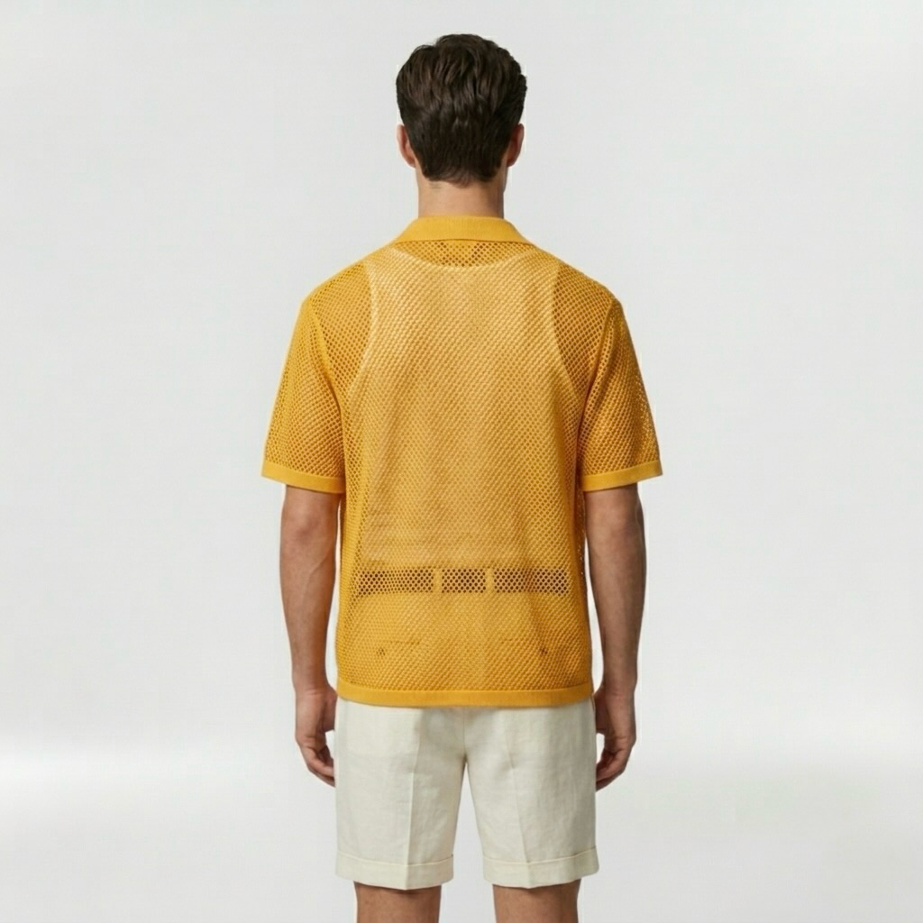Open Mesh Resort Overshirt with Lightweight Button-Front Styling