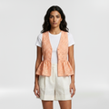Eyelet Peplum Tailored Vest with Allover Cutwork and Button Front