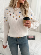 Women’s Floral Embroidered Knit Sweater – Soft Feminine Style