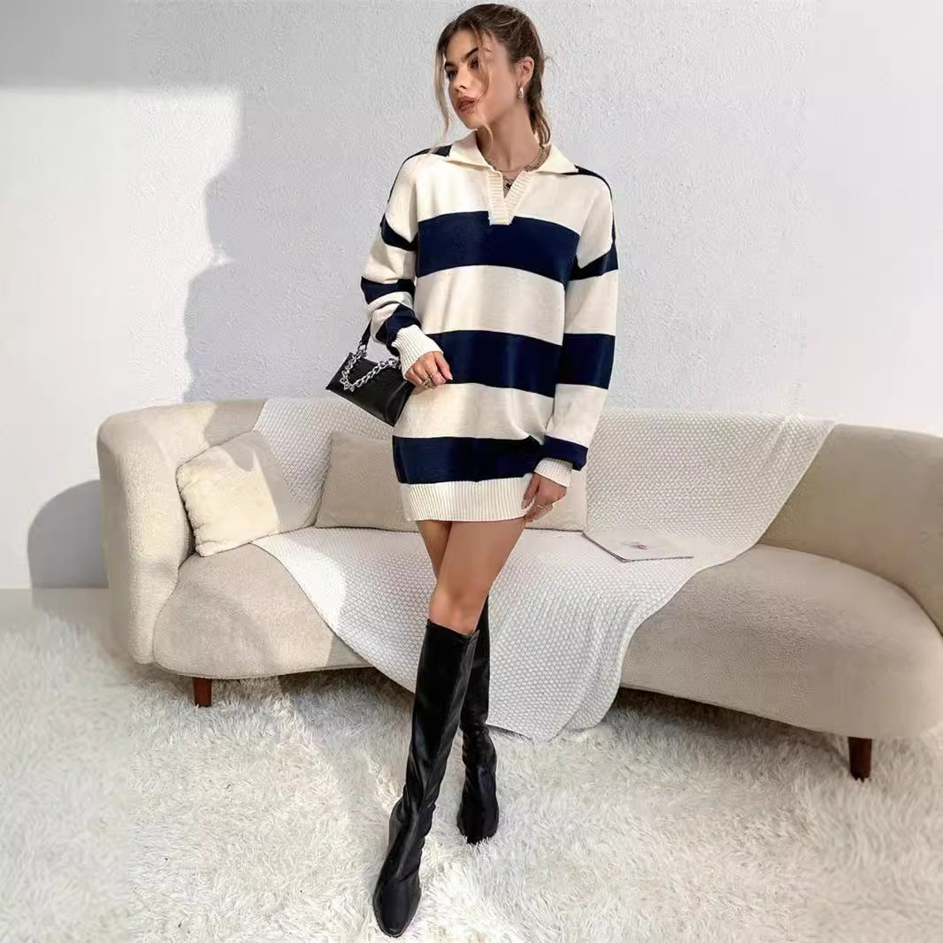 Women’s Striped Knit Sweater Dress - Soft and Casual