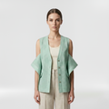Perforated Open-Shoulder Tailored Vest with Breathable Cutwork