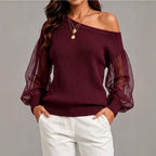 Women’s One-Shoulder Knit Sweater – Relaxed Long Sleeve Style
