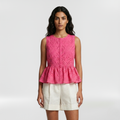 Eyelet Embroidered Peplum Sleeveless Top with Feminine Detailing