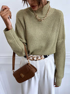 Women’s Loose Turtleneck Sweater – Minimal Warm Knit Top