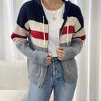 Women’s Color Block Hooded Zip Cardigan – Cozy Casual Layer