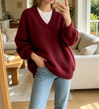 Loose V-Neck Knit Sweater - Soft and Relaxed