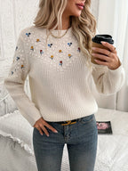 Women’s Floral Embroidered Knit Sweater – Soft Feminine Style