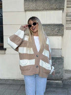 Women's Striped Cardigan - V-Neck and Long Sleeves