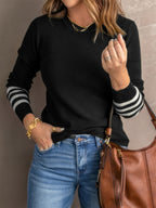 Women’s Ribbed Sweater with Striped Cuffs – Modern Cozy Knit