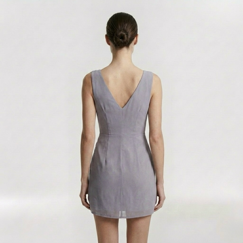 Draped V-Neck Mini Dress with Fitted Bodice and Deep Neckline