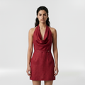 Cowl Neck Halter Mini Dress with Softly Draped Front