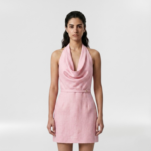 Cowl Neck Halter Mini Dress with Softly Draped Front