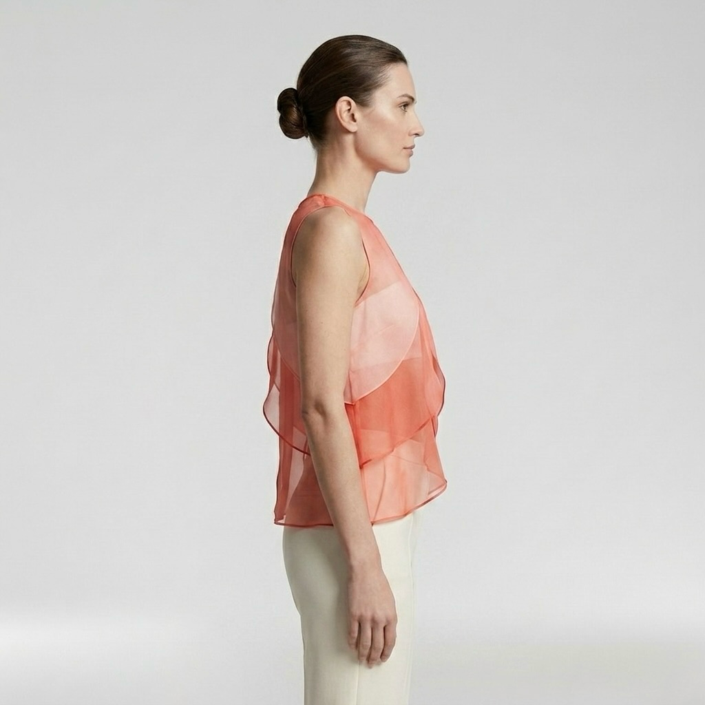 Layered Sheer Ruffle Blouse with Cascading Front Panels