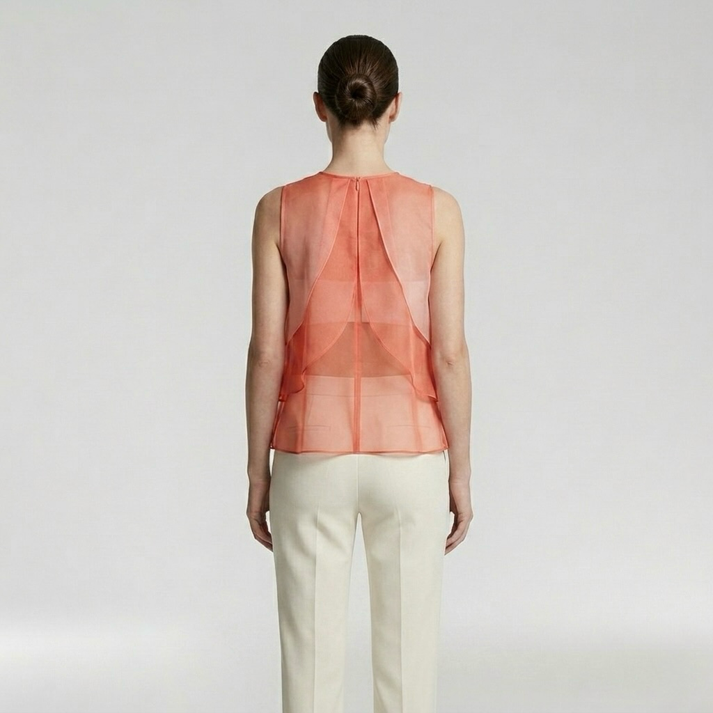 Layered Sheer Ruffle Blouse with Cascading Front Panels
