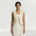 Structured Ruffle Shoulder Vest with Button-Front Closure