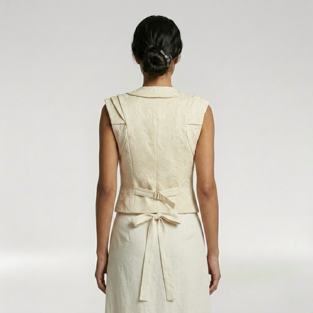 Structured Ruffle Shoulder Vest with Button-Front Closure
