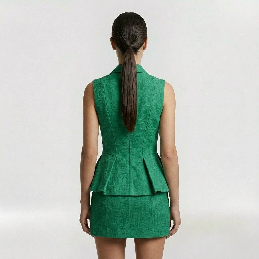 Architectural Peplum Vest Dress with Sculptural Tailoring