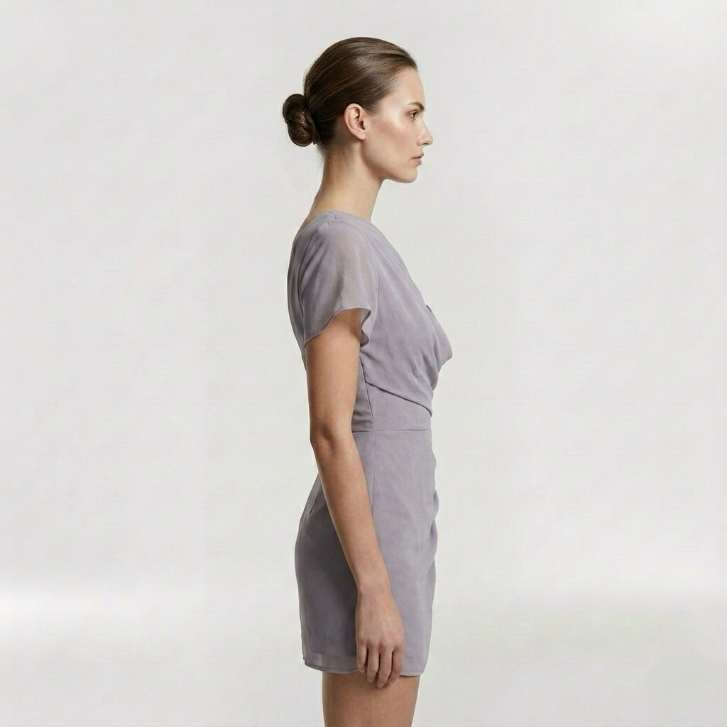 Asymmetric Draped One-Shoulder Mini Dress with Statement Neckline