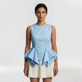 Architectural Peplum Sleeveless Top with Fitted Bodice and Structured Volume