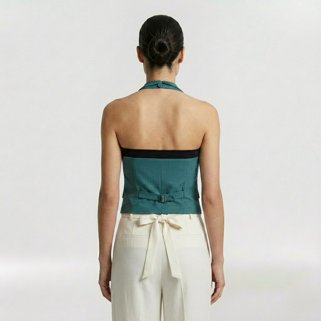 Tailored Halter Vest Top with Structured Suiting Silhouette