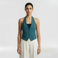 Tailored Halter Vest Top with Structured Suiting Silhouette