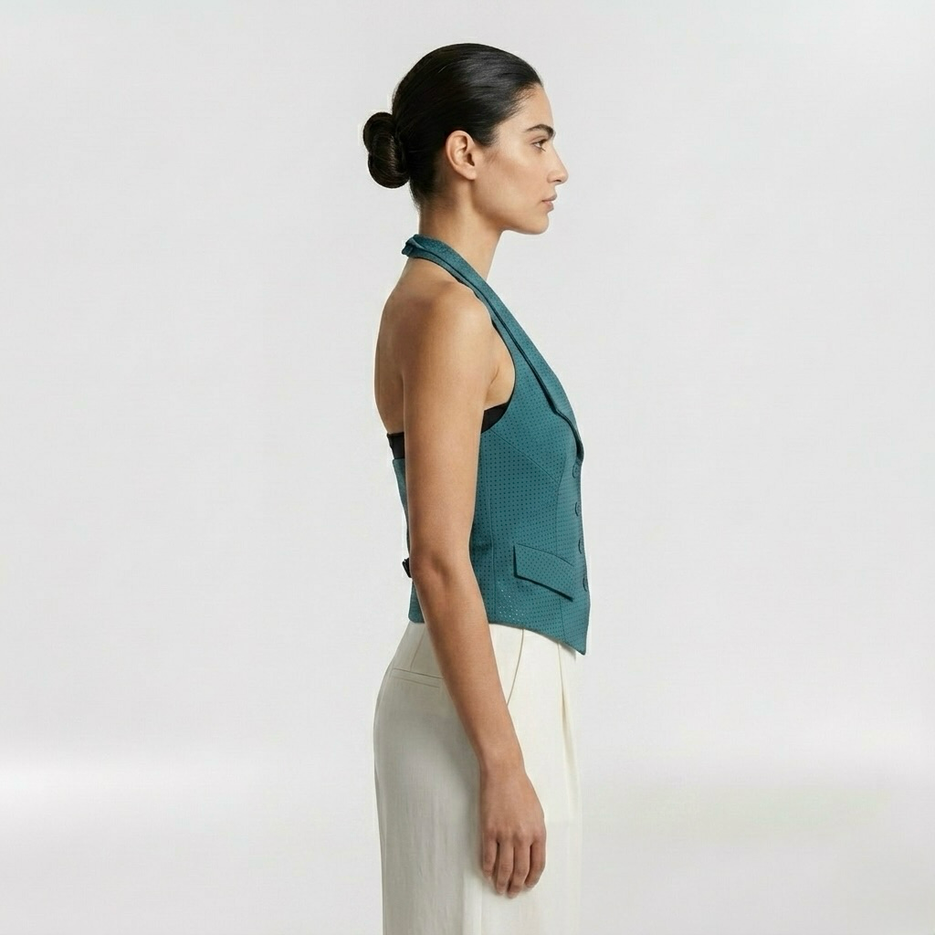 Tailored Halter Vest Top with Structured Suiting Silhouette