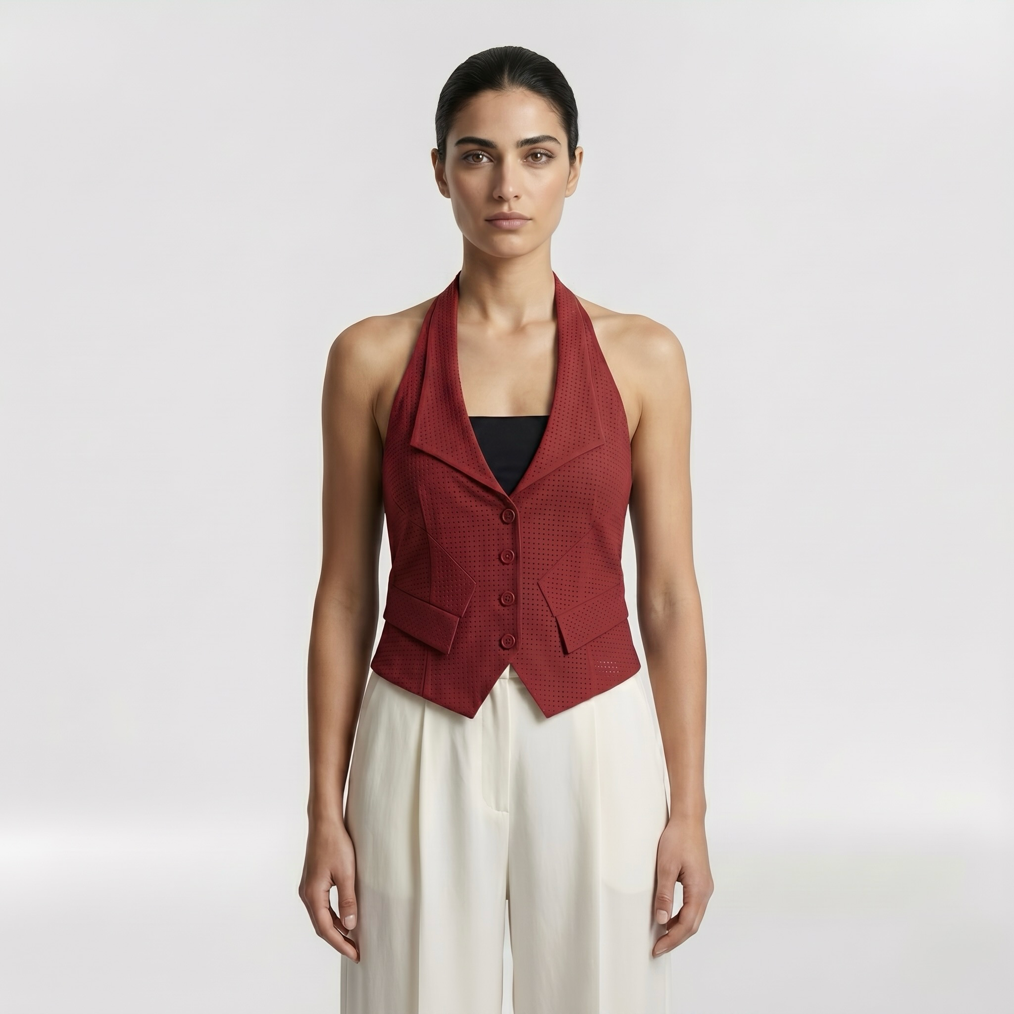 Tailored Halter Vest Top with Structured Suiting Silhouette