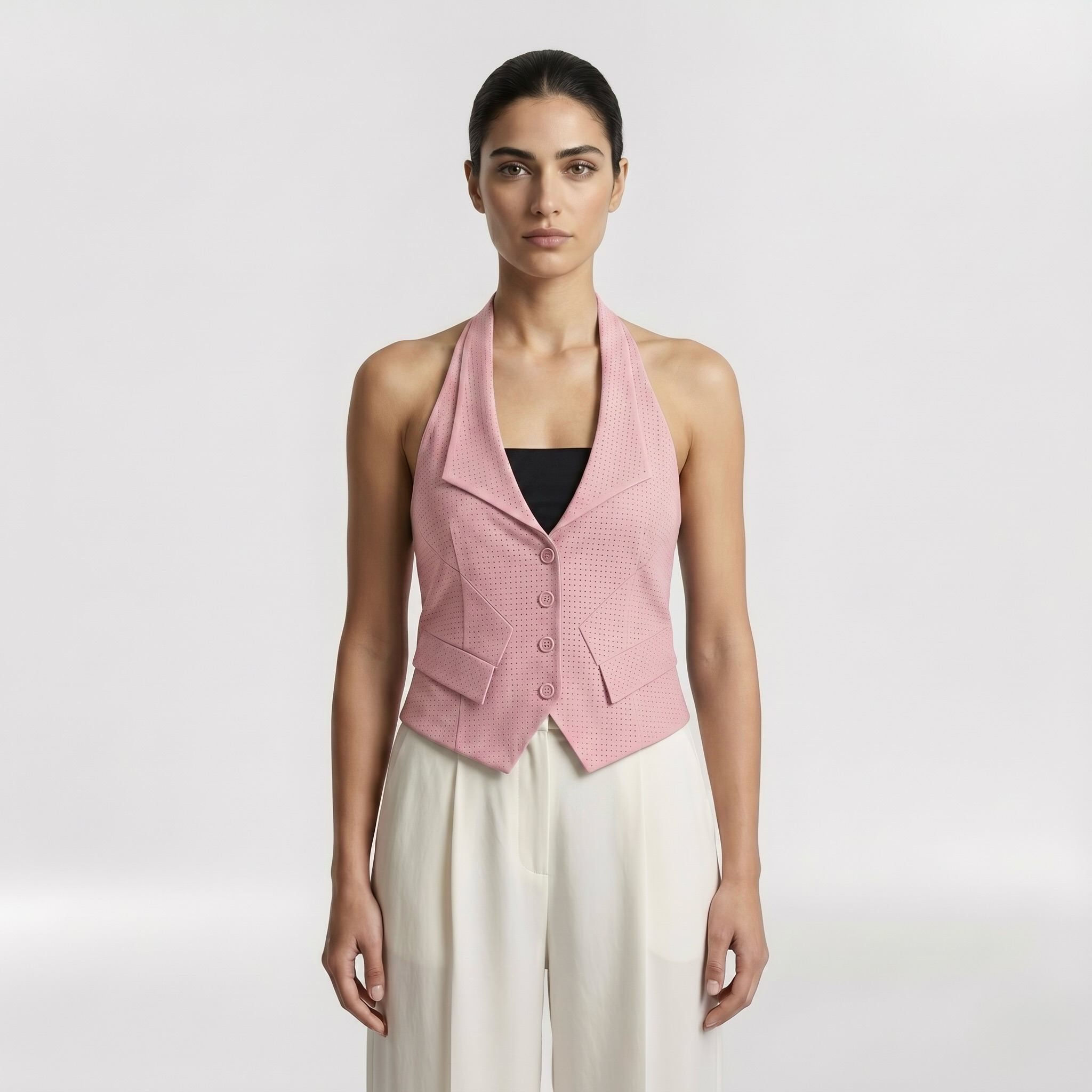 Tailored Halter Vest Top with Structured Suiting Silhouette